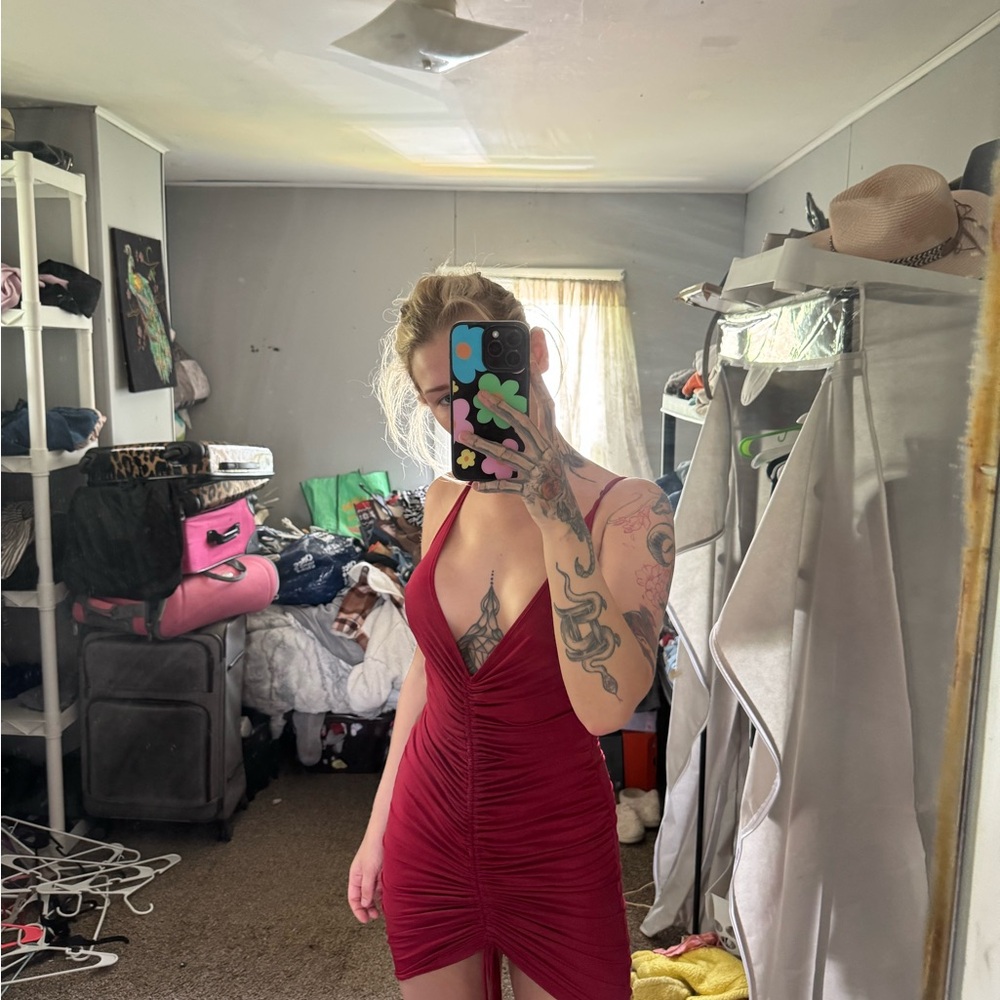 Fashion Nova Red Plunge Bodycon Mini Dress